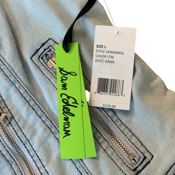 Sam Edelman Denim Cropped Moto Vest Blue Women's Sleeveless Jean Jacket- L-- NWT - Picture 4 of 12